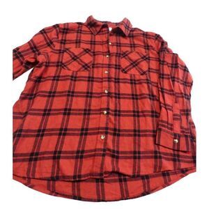 a.n.a. Women’s Petite Cotton Flannel Plaid Sheet, PL, Honey Plaid Red